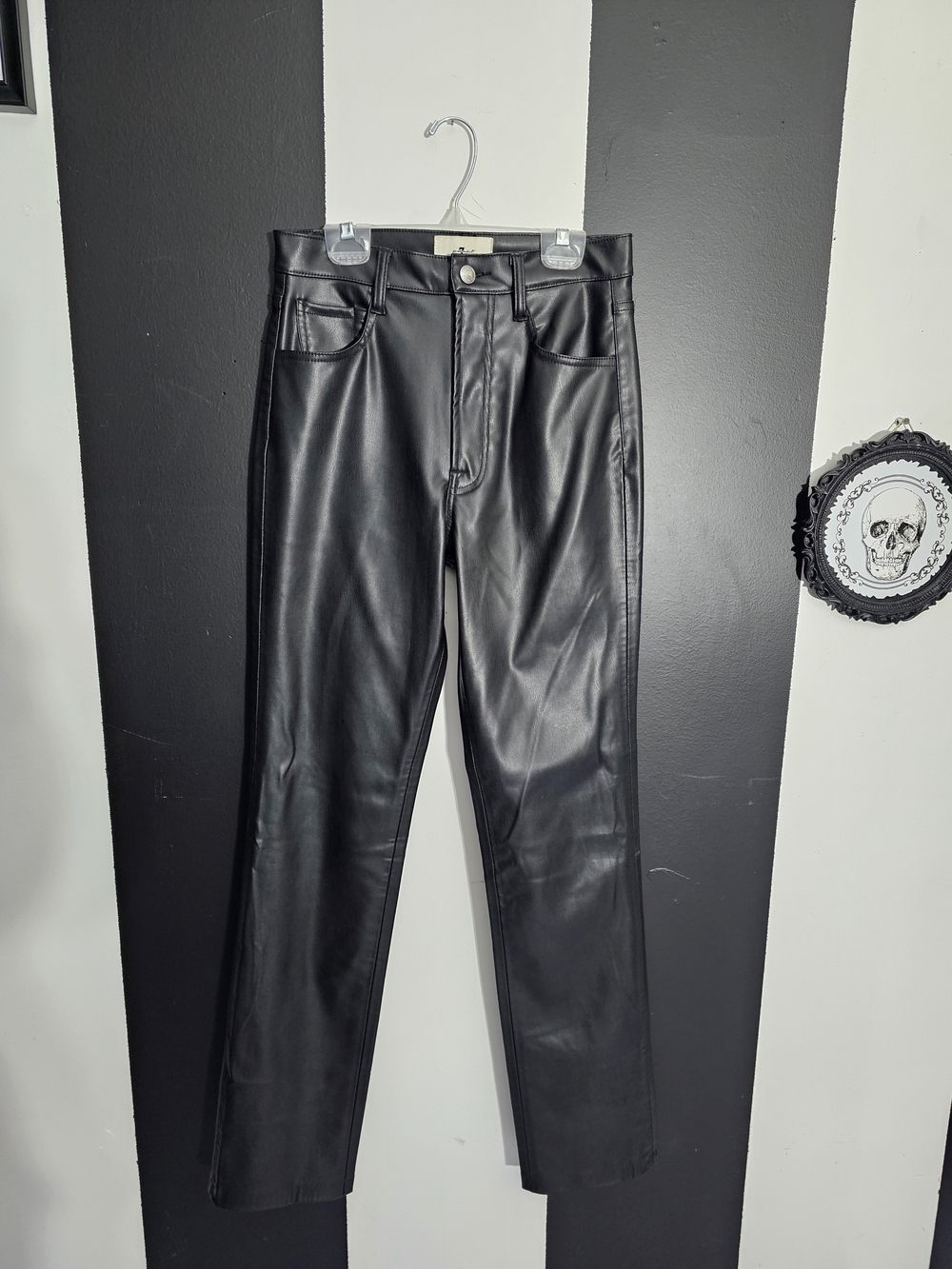 7 For All Mankind Black Faux Leather Straight Leg Jeans
